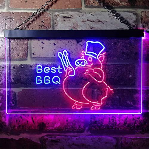 Best BBQ Pig Dual LED Neon Light Sign